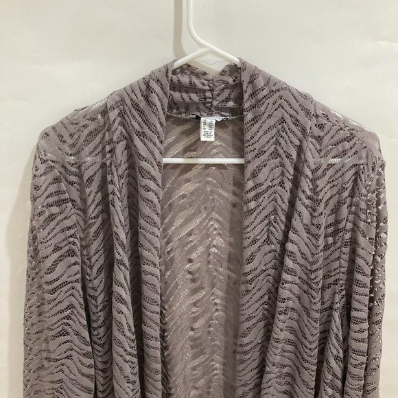 NWOT Susan Graver Women's Stretch Lace Cardigan Open Front 3/4 Sleeve Gray XXL - Picture 2 of 8